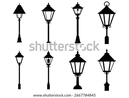 Set of Street Lamp decorative light Silhouettes vector