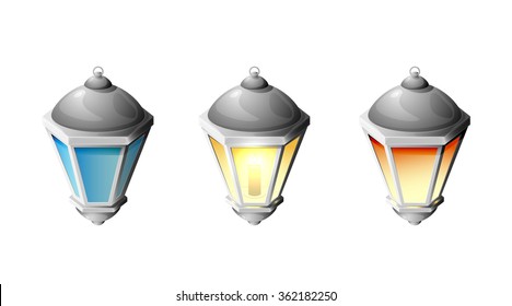 Set of street lamp isolated on white background, illustration.