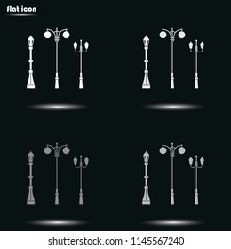 Set of street lamppost flat grayscale vector icon.
