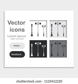 Set of street lamppost flat placed on web page template vector icon.