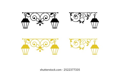 Set of street lamps icon. Street lamp Sign Set. Vintage retro lamppost vector icon.