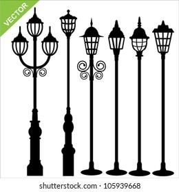 Set of street lamps silhouettes vector