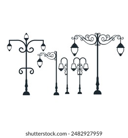 Set of street lamps silhouettes vector
