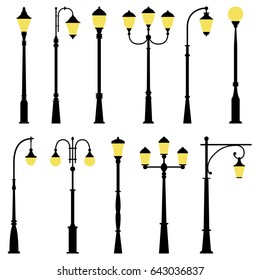 Set of street lamps, vector illustration