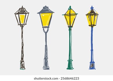 set of street lights illustration in drawing style