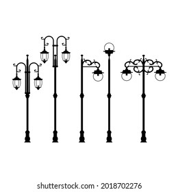 set street lights silhouette vector. white background modern architecture