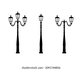 Siluetas de luces en la calle. Ilustración en blanco y negro, fondo aislado en blanco.