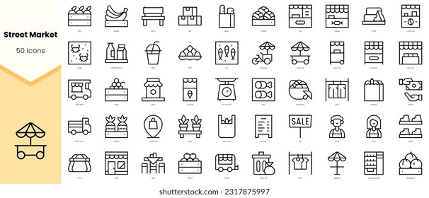 Set of street market Icons. Simple line art style icons pack. Vector illustration