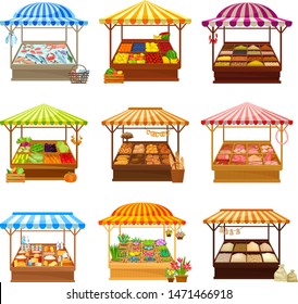 Set Street Market Stalls Various Products Stock Vector (Royalty Free ...