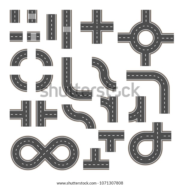 Set Street Road Icons Flat Turn Stock Vector (Royalty Free) 1071307808