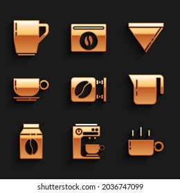 Set Street signboard coffee, Coffee machine, cup, pot, Bag beans, paper filter and  icon. Vector