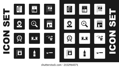 Set Street signboard coffee, Selection beans, Location with cup, Coffee menu, shop, Bag, bean, branch and Medal for icon. Vector