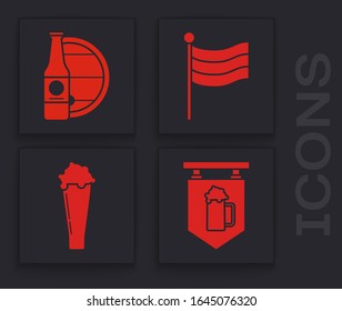 Set Street signboard with glass of beer, Beer bottle and wooden barrel, National Germany flag and Glass of beer icon. Vector