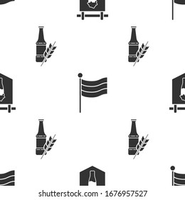 Set Street signboard with glass of beer, National Germany flag and Beer bottle on seamless pattern. Vector