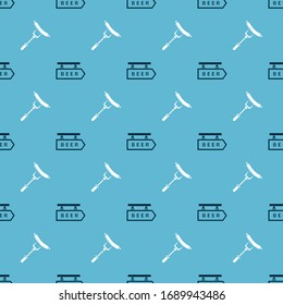 Set Street signboard with inscription Beer and Sausage on the fork on seamless pattern. Vector