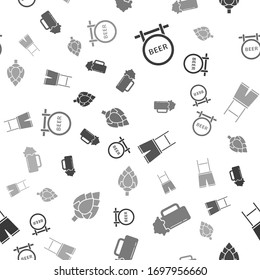 Set Street signboard with inscription Beer, Glass of beer, Lederhosen and Hop on seamless pattern. Vector