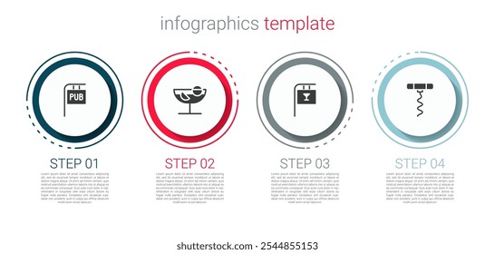 Set Street signboard with Pub, Cocktail, Bar and Wine corkscrew. Business infographic template. Vector