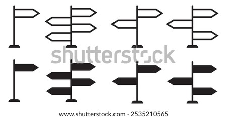 Set of street signpost fill vectors. Wayfinding and directional traffic signs