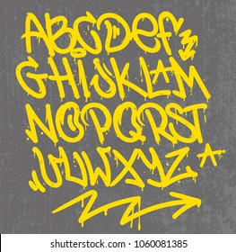 Set Street Type Calligraphy Design Alphabet Graffiti Style Tag Letters Write Marker Brush Ink Or Aerosol Paint Spray. Free Wildstyle For Wall City Urban. Modern Vector Style Illustration Art Print.