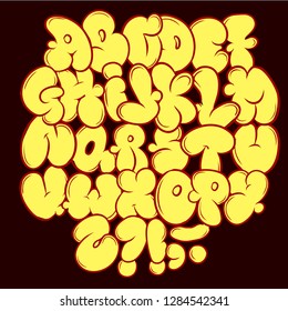 Set street type calligraphy design alphabet graffiti style tag letters write marker brush ink or aerosol paint spray.