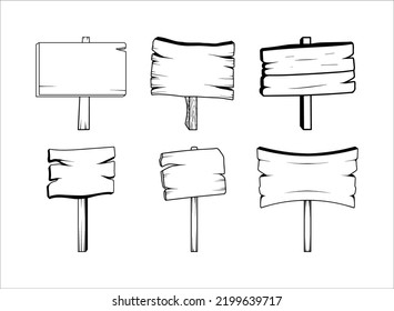 Set of Street Wooden Illustrations on White Background 