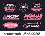 Set streetwear auto racing logo ideas for a clothing brand. Design vector typography for decals auto and t-shirt streetwear clothing y2k style.