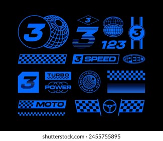 Set Streetwear Auto Racing Logo Ideen für eine Kleidung brand. Design Vektorgrafik Typografie für Aufkleber Auto und T-Shirt Streetwear Bekleidung y2k Stil.