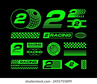 Set streetwear auto racing logo ideas for a clothing brand. Design vector typography for decals auto and t-shirt streetwear clothing y2k style.