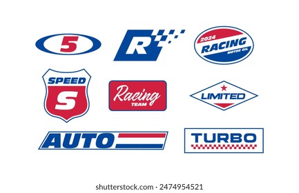 Set streetwear auto racing logo ideas for a clothing brand. Design vector typography for decals auto and t-shirt streetwear clothing y2k style.