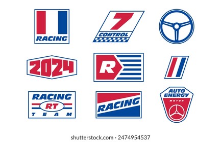 Set streetwear auto racing logo ideas for a clothing brand. Design vector typography for decals auto and t-shirt streetwear clothing y2k style.