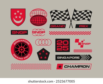 Set streetwear auto racing logo ideas for a clothing brand. Design vector typography for decals auto and t-shirt Singapore streetwear clothing y2k style.