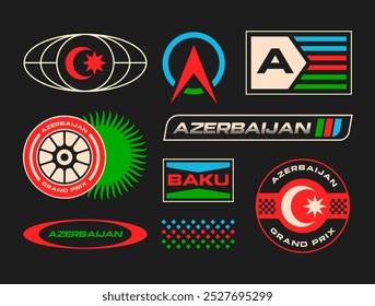 Set Streetwear Auto Racing Logo Ideen für eine Bekleidungsmarke. Design Vektor Typografie für Aufkleber Auto und T-Shirt Aserbaidschan Streetwear Kleidung y2k Stil.