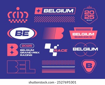 Set streetwear auto racing logo ideas for a clothing brand. Design vector typography for decals auto and t-shirt Belgium streetwear clothing y2k style.