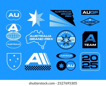 Establece ideas de logotipos de carreras de autos de ropa urbana para una marca de ropa. Tipografía de Vector de diseño para calcomanías auto y camiseta Australia streetwear ropa y2k estilo.