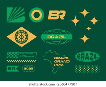 Set streetwear auto racing logo ideas for a clothing brand. Design vector typography for decals auto and t-shirt Brazil streetwear clothing y2k style.