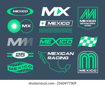 Set streetwear auto racing logo ideas for a clothing brand. Design vector typography for decals auto and t-shirt Mexico streetwear clothing y2k style.