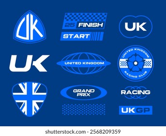 Set streetwear auto racing logo ideas for a clothing brand. Design vector typography for decals auto and t-shirt United Kingdom streetwear clothing y2k style.