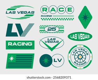 Set streetwear auto racing logo ideas for a clothing brand. Design vector typography for decals auto and t-shirt Las Vegas streetwear clothing y2k style.