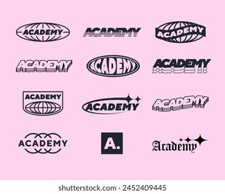 Set streetwear logo Academy ideas for a clothing brand. Design vector typography for t-shirt streetwear clothing.