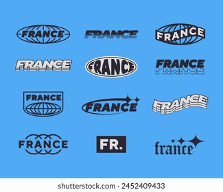 Set streetwear logo France ideas for a clothing brand. Design vector typography for t-shirt streetwear clothing.