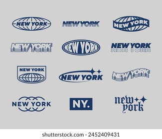 Set streetwear logo New York ideas for a clothing brand. Design vector typography for t-shirt streetwear clothing.