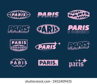 Set streetwear logo Paris ideas for a clothing brand. Design vector typography for t-shirt streetwear clothing.