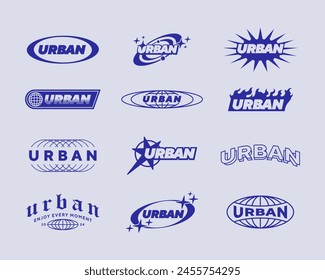 Set streetwear Urban logo ideas for a clothing brand. Design vector typography for t-shirt streetwear clothing y2k style.