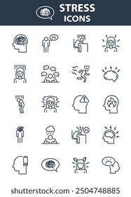 set of stress icons, anxiety, tired, worry, 