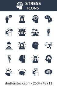 set of stress icons, anxiety, tired, worry, 