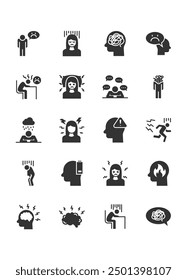 set of stress icons, unhappy mood, anxiety