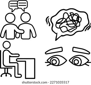 Set of stress management simple line icon
