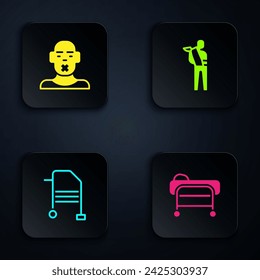 Set Stretcher, Head of deaf and dumb, Walker and Human broken arm. Black square button. Vector