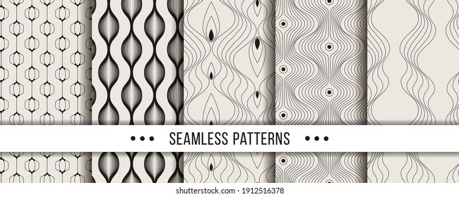 Set of strict, minimalistic seamless patterns. Collection for coloring pages, tectile prints, decor, design