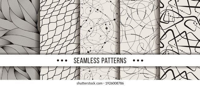 Set of strict, minimalistic seamless patterns. Collection for coloring pages, tectile prints, decor, design